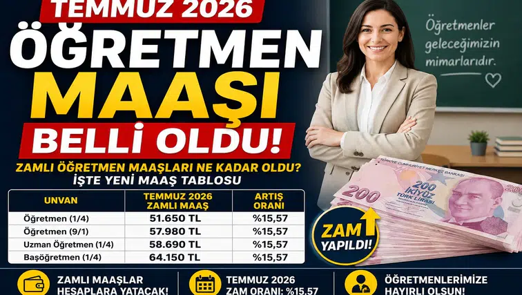 Temmuz 2026 Öğretmen Maaşı Belli Oldu! Zamlı Öğretmen Maaşları Ne Kadar Oldu? İşte Yeni Maaş Tablosu