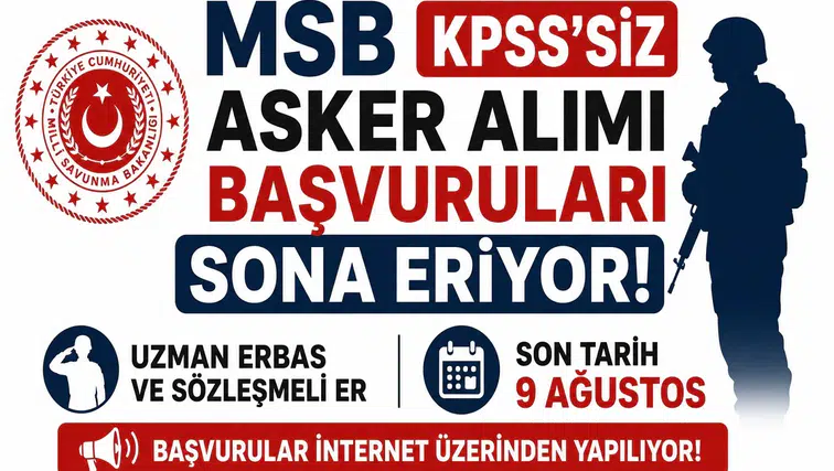 MSB KPSS’siz Asker Alımı Başvuruları Sona Eriyor! Uzman Erbaş ve Sözleşmeli Er İçin Son Tarih 9 Ağustos