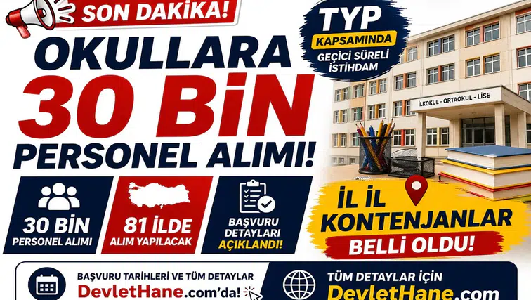 Okullara 30 Bin TYP Personeli Alımı: 81 İlin Kontenjanları Belli Oldu
