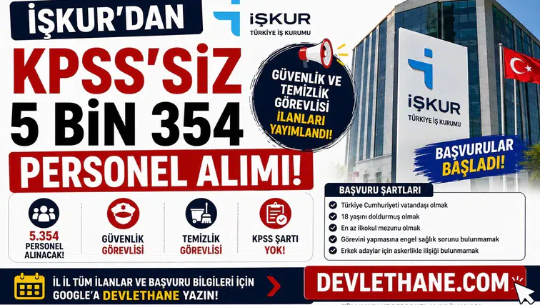 İŞKUR’dan KPSS’siz 5 Bin 354 Personel Alımı! Güvenlik ve Temizlik Görevlisi İlanları Yayımlandı