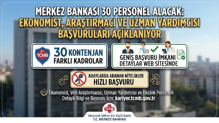 Merkez Bankası 30 Personel Alacak: Ekonomist, Araştırmacı ve Uzman Yardımcısı Başvuruları Açıklanıyor