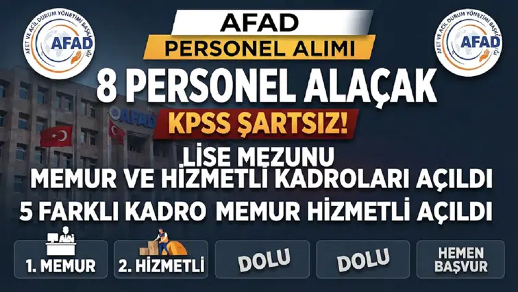AFAD KPSS Şartsız 8 Personel Alacak: Lise Mezunu Memur ve Hizmetli Kadroları Açıldı