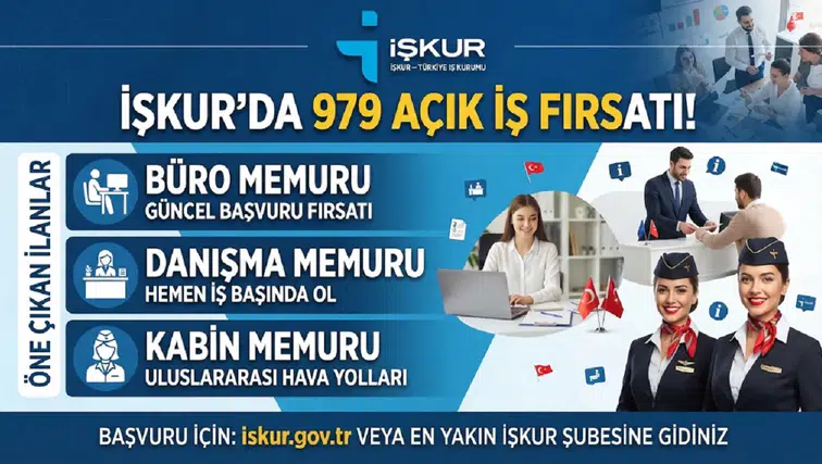 İŞKUR’da 979 Açık İş Fırsatı! Büro Memuru, Danışma Memuru ve Kabin Memuru İlanları Öne Çıktı