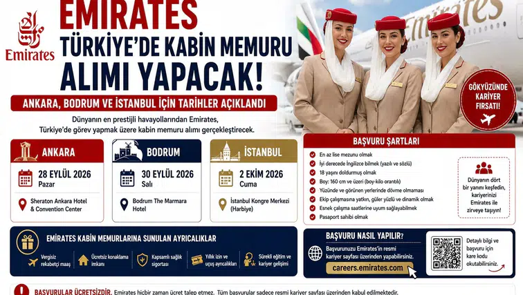 Emirates Türkiye’de Kabin Memuru Alımı Yapacak: Ankara, Bodrum ve İstanbul İçin Tarihler Açıklandı