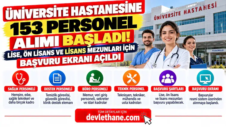 Üniversite Hastanesine 153 Personel Alımı Başladı! Lise, Ön Lisans ve Lisans Mezunları İçin Başvuru Ekranı Açıldı