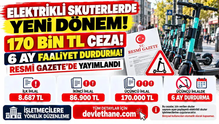Elektrikli Skuterlerde Yeni Dönem Başladı! 170 Bin TL Ceza ve 6 Ay Faaliyet Durdurma Kararı Resmî Gazete'de