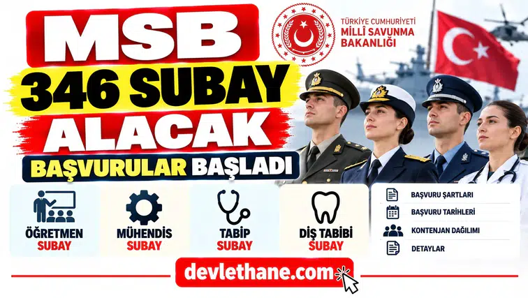 MSB 346 Subay Alacak: Öğretmen, Mühendis, Tabip ve Diş Tabibi Başvuruları Başladı