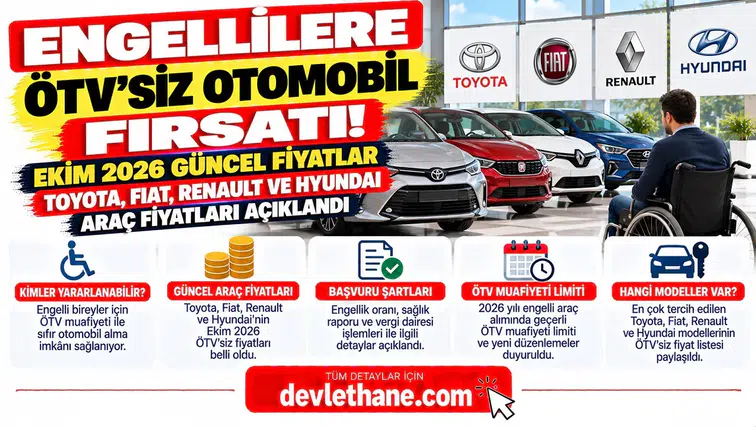 Engellilere ÖTV'siz Otomobil Fırsatı! Ekim 2026 Toyota, Fiat, Renault ve Hyundai Araç Fiyatları Açıklandı