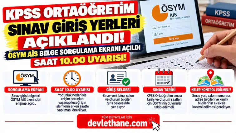 KPSS Ortaöğretim Sınav Giriş Yerleri Açıklandı! ÖSYM AİS Belge Sorgulama Ekranı Açıldı: Saat 10.00 Uyarısı
