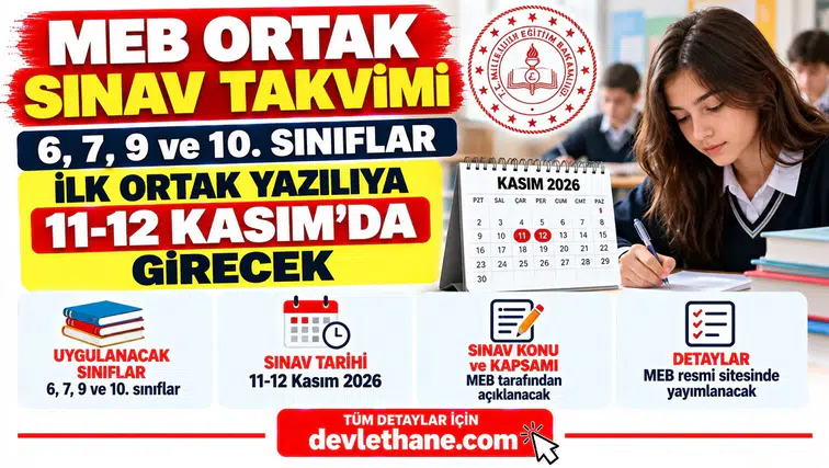 MEB Ortak Sınav Takvimi: 6, 7, 9 ve 10. Sınıflar İlk Ortak Yazılıya 11-12 Kasım'da Girecek