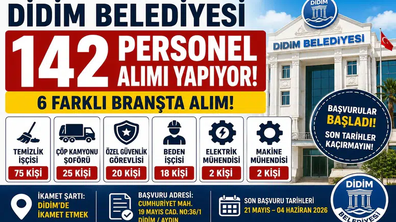 Didim Belediyesi 142 Personel Alımı Yapıyor! Temizlik İşçisi, Güvenlik ve Şoför Alımı Başladı