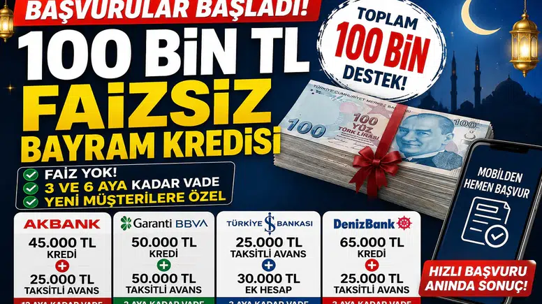 100 Bin TL Faizsiz Bayram Kredisi Başvuruları Başladı! İşte Sıfır Faizli Kredi Veren Bankalar ve Tüm Detaylar