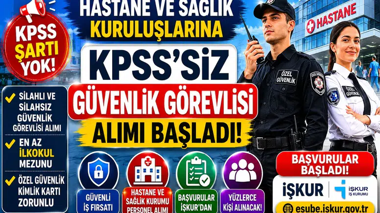Hastane ve Sağlık Kuruluşlarına KPSS’siz Güvenlik Görevlisi Alımı Başladı! Başvurular İŞKUR’dan Yapılıyor