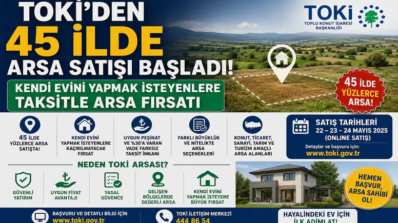 TOKİ'den 45 İlde Arsa Satışı Başladı! Kendi Evini Yapmak İsteyenlere Taksitle Arsa Fırsatı