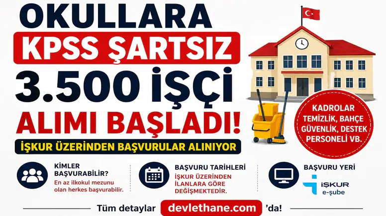 Okullara KPSS Şartsız 3.500 İşçi Alımı Başladı! İŞKUR Üzerinden Başvurular Alınıyor