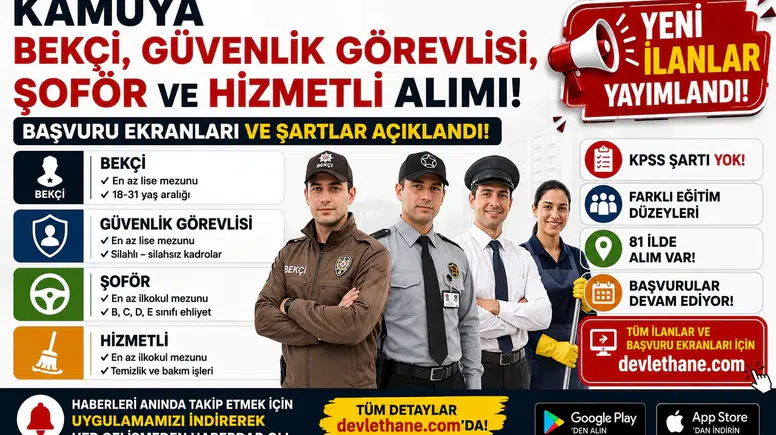 Kamuya Bekçi, Güvenlik Görevlisi, Şoför ve Hizmetli Alımı! Başvuru Ekranları ve Şartlar Açıklandı