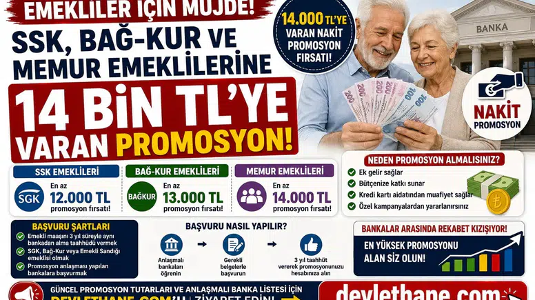 SSK, Bağ-Kur ve Memur Emeklilerine 14 Bin TL’ye Varan Promosyon! Başvuru Şartları Açıklandı