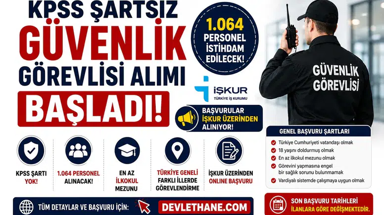KPSS Şartsız Güvenlik Görevlisi Alımı Başladı! İŞKUR'dan 1.064 Personel İstihdam Edilecek