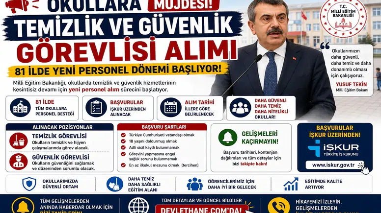 Okullara Temizlik ve Güvenlik Görevlisi Alımı Müjdesi! 81 İlde Yeni Personel Dönemi Başlıyor