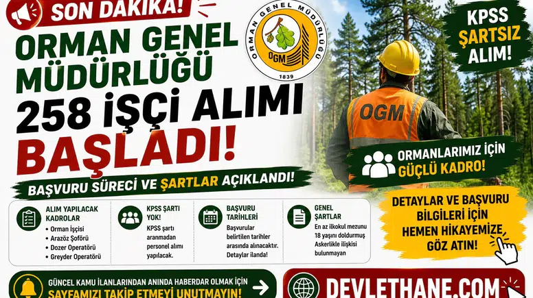 Orman Genel Müdürlüğü 258 İşçi Alımı Başladı! KPSS Şartsız Başvuru Süreci ve Şartlar Açıklandı