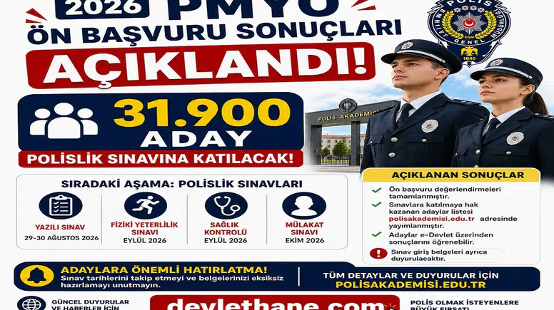 2026 PMYO Ön Başvuru Sonuçları Açıklandı: 31 Bin 900 Aday Polislik Sınavına Katılacak