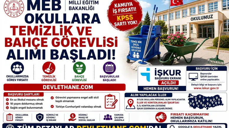 MEB Okullara Temizlik ve Bahçe Görevlisi Alımı Başladı: İŞKUR Başvuru Şartları ve İller