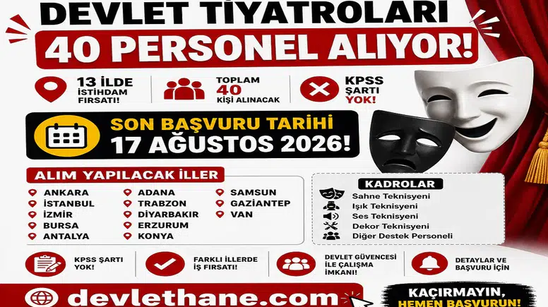Devlet Tiyatroları 13 İlde 40 Personel Alıyor: KPSS Şartı Yok, Başvurular 17 Ağustos’ta Bitiyor