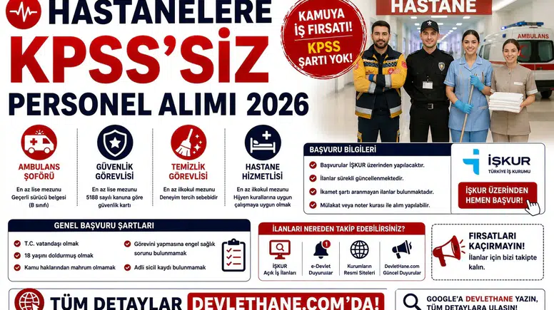 Hastanelere KPSS’siz Personel Alımı 2026: Ambulans Şoförü, Güvenlik, Temizlik ve Hastane Hizmetlisi
