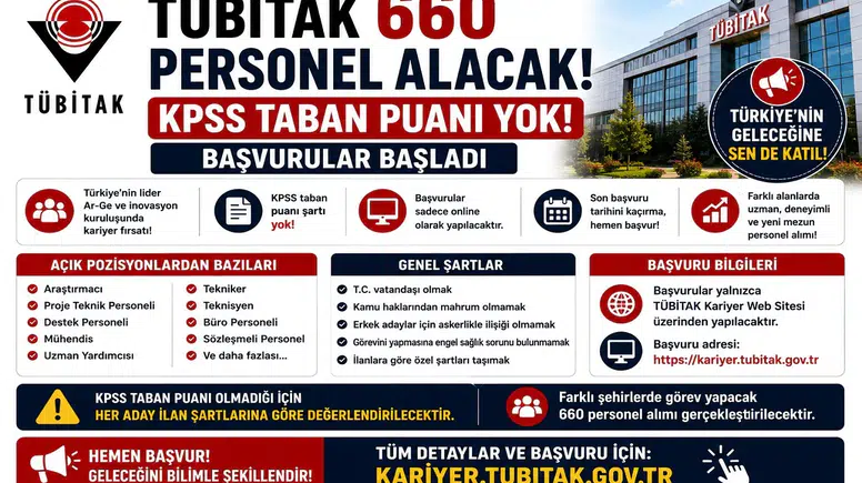 TÜBİTAK 660 Personel Alacak: KPSS Taban Puanı Yok, Başvurular Başladı