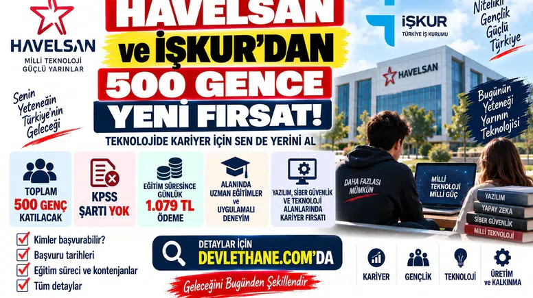 HAVELSAN ve İŞKUR'dan 500 Gence Yeni Fırsat: KPSS Yok, Eğitim Süresince Günlük 1.079 TL Ödeme