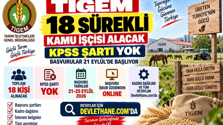 TİGEM 18 Sürekli Kamu İşçisi Alacak: KPSS Şartı Yok, Başvurular 21 Eylül'de Başlıyor