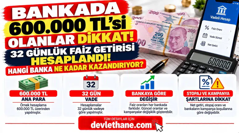 Bankada 600 Bin TL'si Olanlar Dikkat! 32 Günlük Faiz Getirisi Hesaplandı: Hangi Banka Ne Kadar Kazandırıyor?