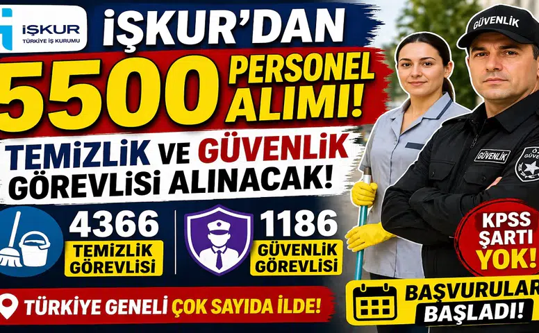 İŞKUR 5500 Temizlik ve Güvenlik Görevlisi Alımı Başladı! KPSS Şartı Yok, Başvurular Açık