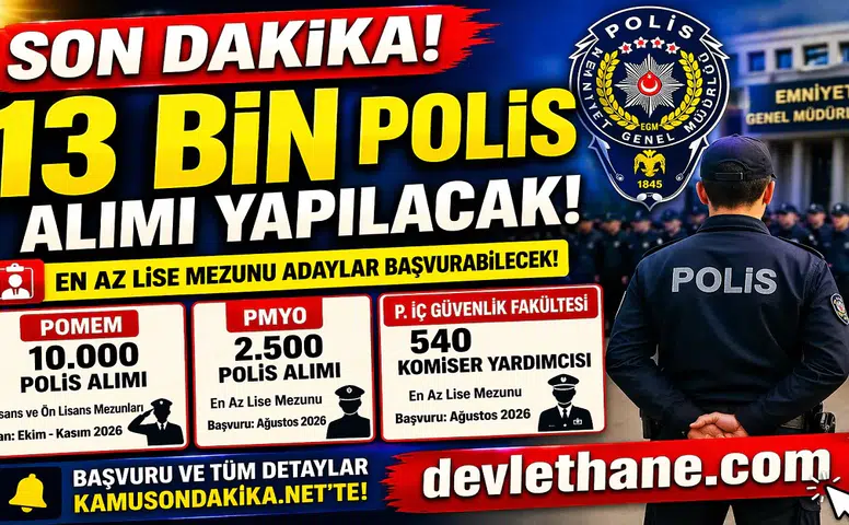 2026’da 13 Bin Polis Alımı Yapılacak! En Az Lise Mezunu Adaylar Başvurabilecek