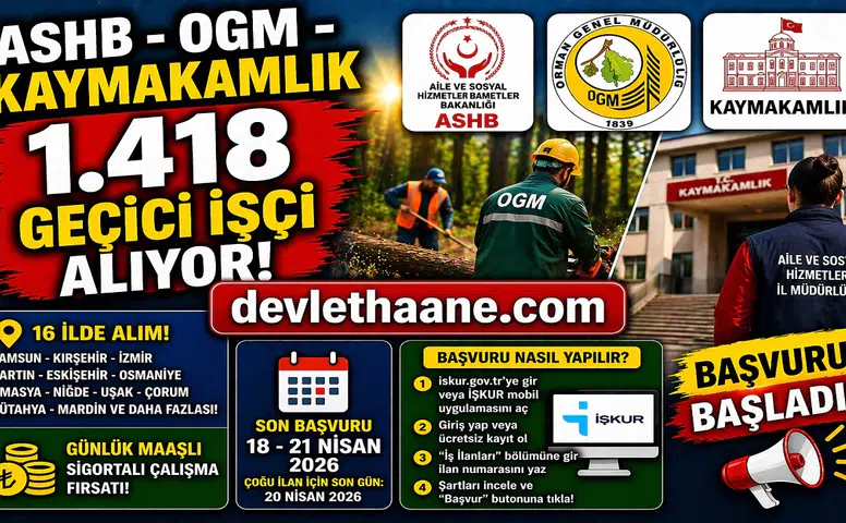 ASHB, OGM ve Kaymakamlık 1.418 Geçici İşçi Alıyor! Günlük Maaş Fırsatı Başladı