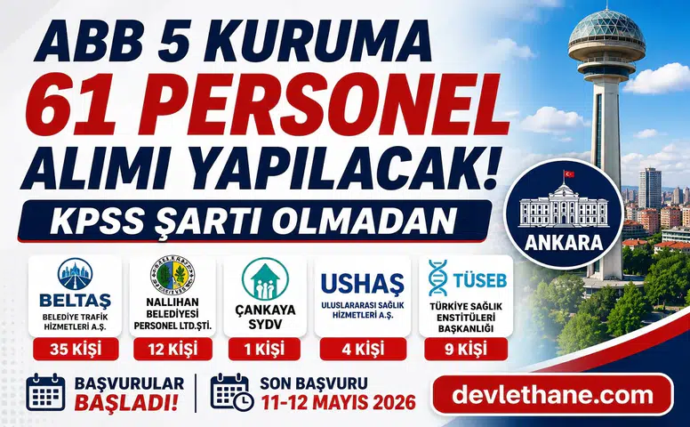Ankara’da 5 Kurum KPSS Şartsız 61 Personel Alımı Yapacak! Başvurular Başladı