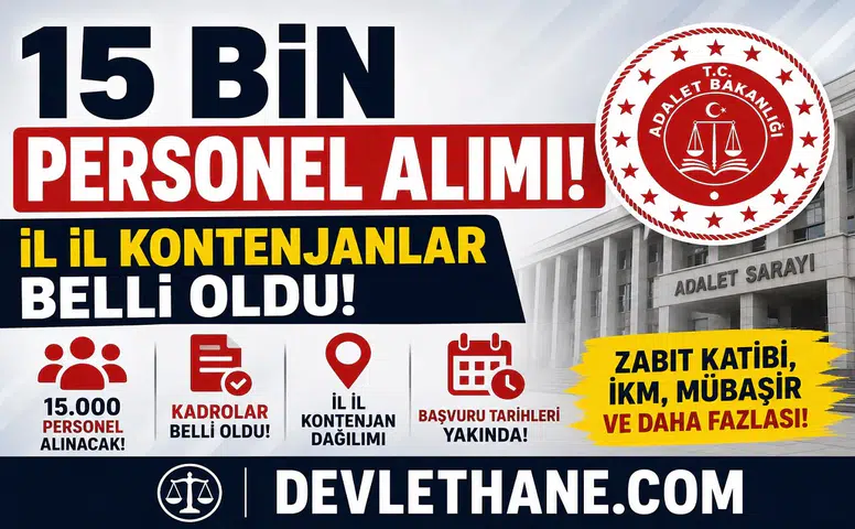 Adalet Bakanlığı 15 Bin Personel Alımı Kontenjanları Açıklanıyor! İl İl Kadro Dağılımı Belli Oldu