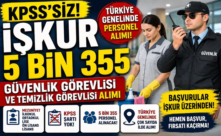 KPSS Şartsız Personel Alımı Başladı! İŞKUR’dan 5 Bin 355 Güvenlik ve Temizlik Görevlisi Alımı