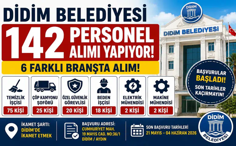 Didim Belediyesi 142 Personel Alımı Yapıyor! Temizlik İşçisi, Güvenlik ve Şoför Alımı Başladı