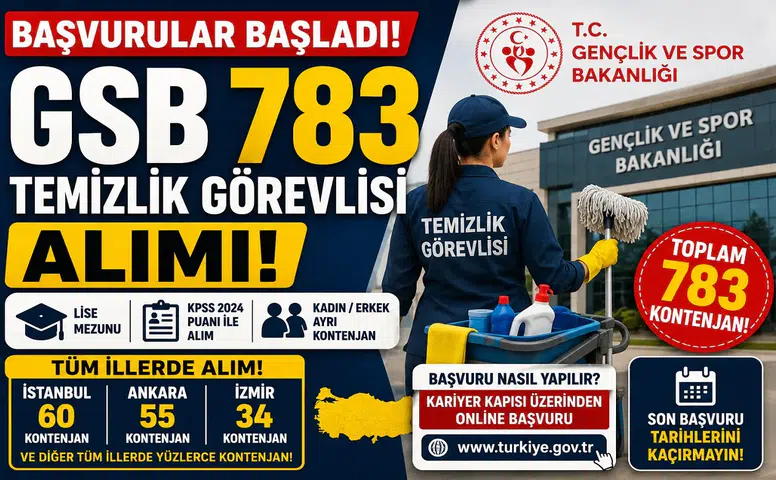 GSB 783 Temizlik Görevlisi Alımı Başvuruları Başladı! İşte İllere Göre Tüm Kontenjanlar ve Şartlar