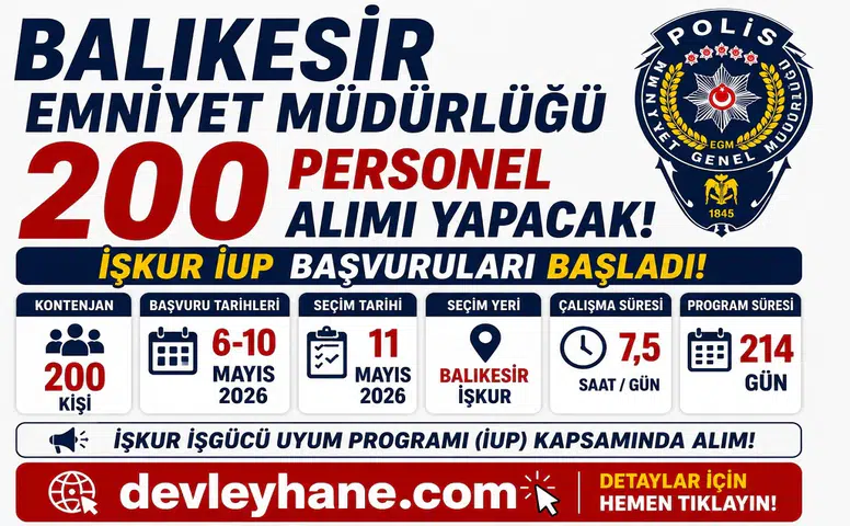 Balıkesir Emniyet Müdürlüğü 200 Personel Alımı Yapacak! İŞKUR İUP Başvuruları Başladı