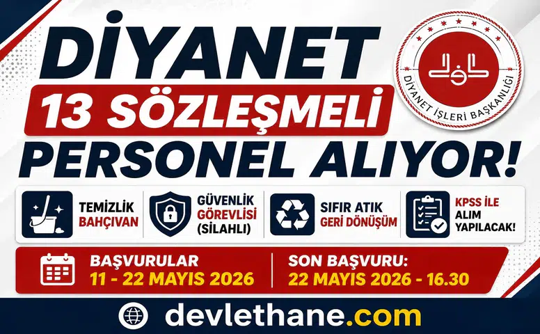 Diyanet 13 Sözleşmeli Personel Alımı Başladı! KPSS 60 Puanla Güvenlik, Temizlik ve Bahçıvan Kadroları Açıldı