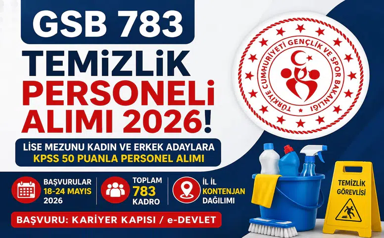 GSB 783 Temizlik Personeli Alımı Başladı! KPSS 50 Puanla Başvuru Şansı, İl İl Kontenjanlar Açıklandı