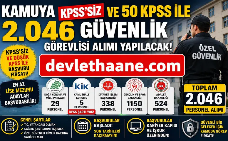 Kamuya 2 Bin 46 Güvenlik Görevlisi Alımı Başladı: KPSS’siz ve 50 KPSS ile Başvuru Fırsatı
