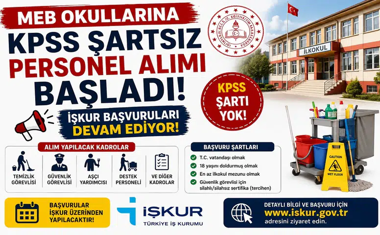 MEB Okullarına KPSS Şartsız Personel Alımı Başladı! İŞKUR Başvuruları Alınıyor