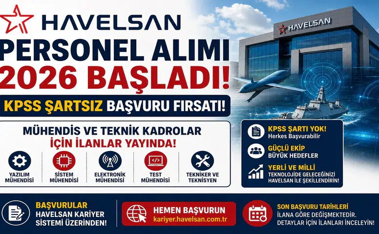 HAVELSAN Personel Alımı 2026 Başladı! KPSS Şartsız Başvuru Fırsatı, Mühendis ve Teknik Kadrolar İçin İlanlar Yayında