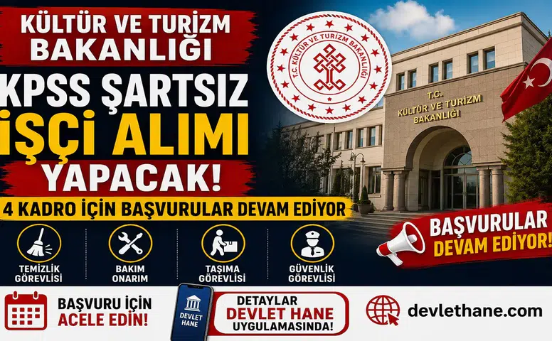 Kültür ve Turizm Bakanlığı KPSS Şartsız İşçi Alımı Yapacak! 4 Kadro İçin Başvurular Devam Ediyor