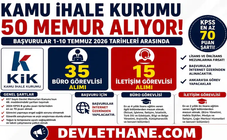 Kamu İhale Kurumu 50 Memur Alımı Yapacak! Büro Görevlisi ve İletişim Görevlisi Kadroları İçin Başvurular Temmuz’da Başlıyor