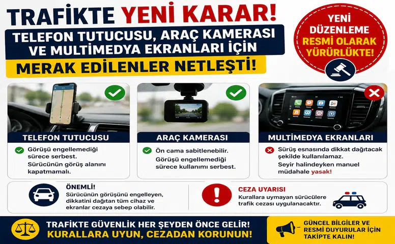 Telefon Tutucusu, Araç Kamerası ve Multimedya Ekranları İçin Yeni Karar! Trafikte Merak Edilenler Netleşti