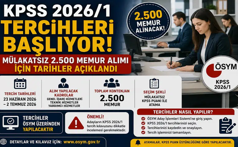 KPSS 2026/1 Tercihleri Başlıyor! Mülakatsız 2500 Memur Alımı İçin Tarihler Açıklandı